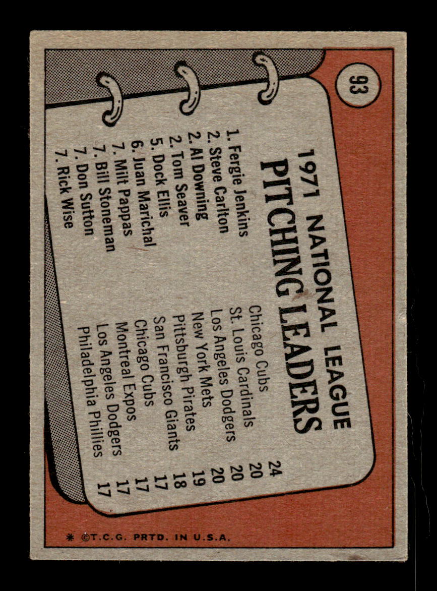 1972 Topps #93 NL Pitching Leaders Jenkins Carlton Seaver VGEX HOF10009843