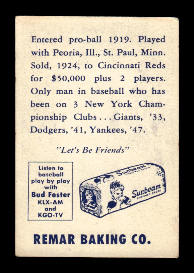 1950 Remar Bread Oakland Oaks #NNO Chuck Dressen Oakland Oaks EX HOF10009868