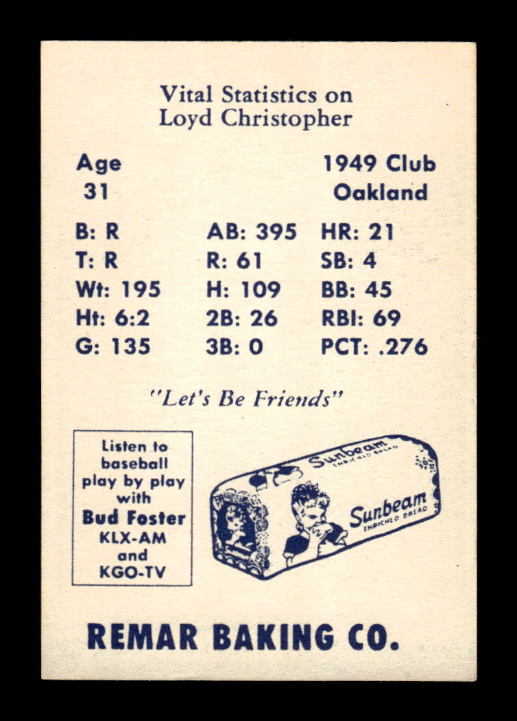 1950 Remar Bread Oakland Oaks #NNO Loyd Christopher Oakland Oaks EX HOF10009870