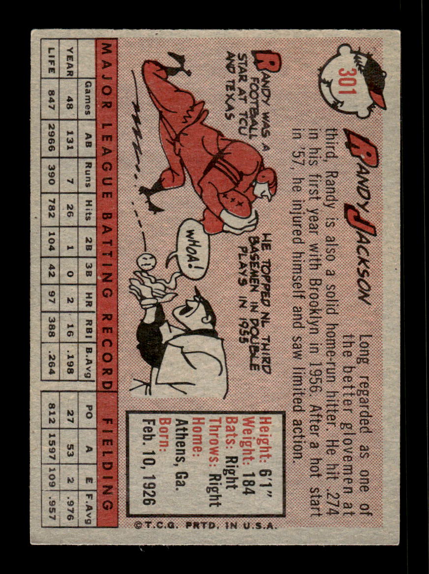 1958 Topps #301 Randy Jackson Los Angeles Dodgers EX HOF10009876