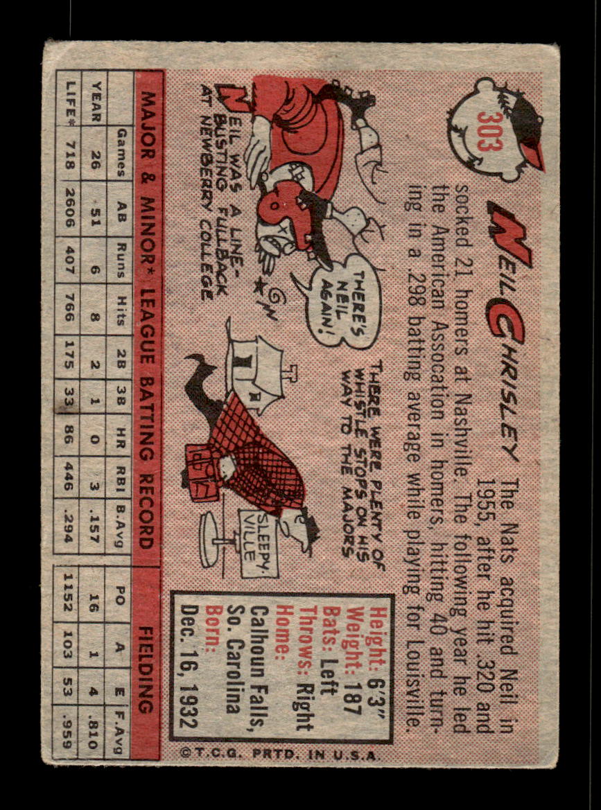 1958 Topps #303 Neil Chrisley Washington Senators VGEX HOF10009878