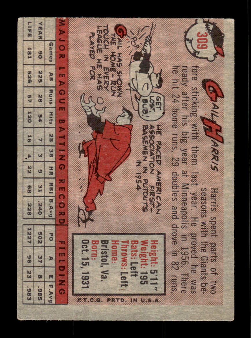 1958 Topps #309 Gail Harris Detroit Tigers VGEX HOF10009884