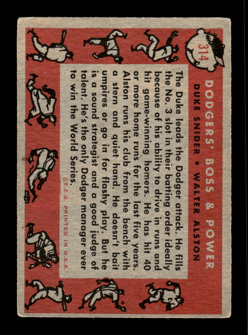 1958 Topps #314 Dodgers' Boss Power Duke Snider Walter Alston VGEX HOF10009887