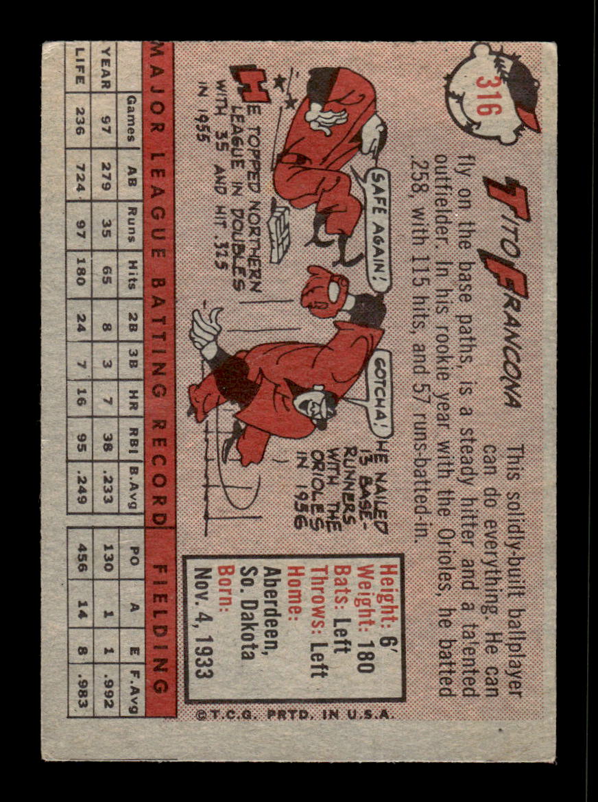 1958 Topps #316 Tito Francona Chicago White Sox VGEX HOF10009889