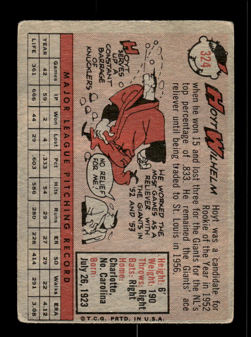 1958 Topps #324 Hoyt Wilhelm Cleveland Indians VGEX HOF10009897