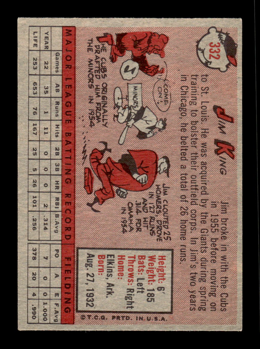 1958 Topps #332 Jim King San Francisco Giants VGEX HOF10009903