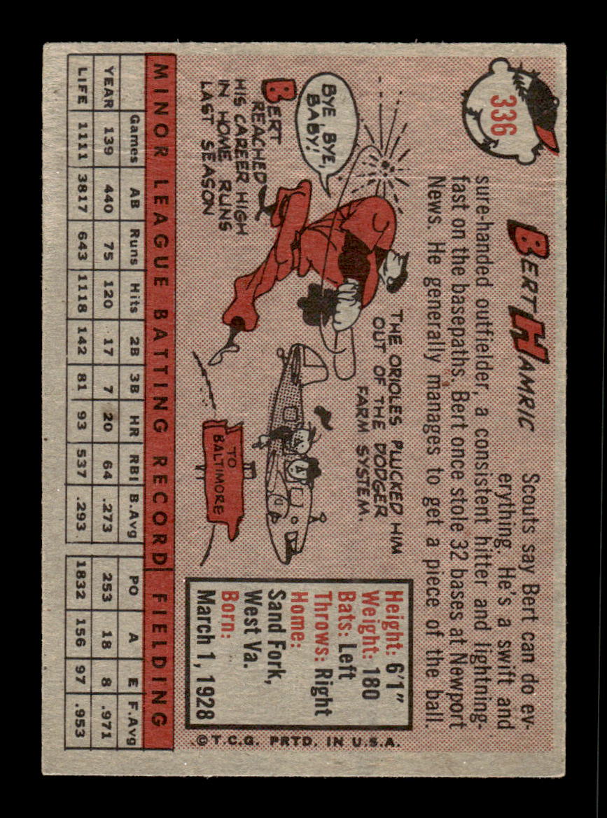 1958 Topps #336 Bert Hamric Baltimore Orioles EX HOF10009906