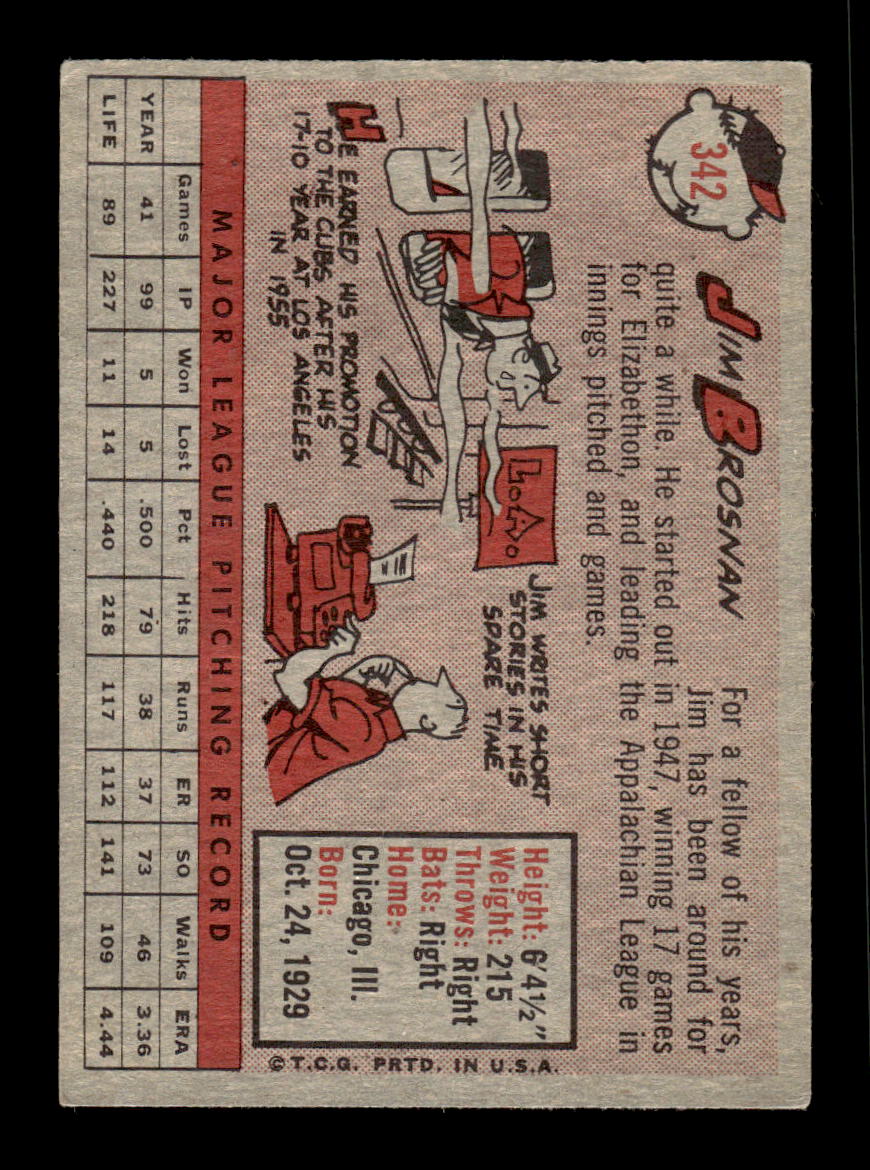 1958 Topps #342 Jim Brosnan Chicago Cubs VGEX HOF10009911