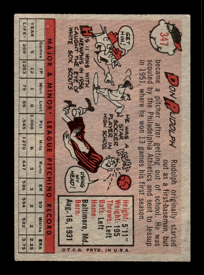 1958 Topps #347 Don Rudolph Chicago White Sox VGEX HOF10009915