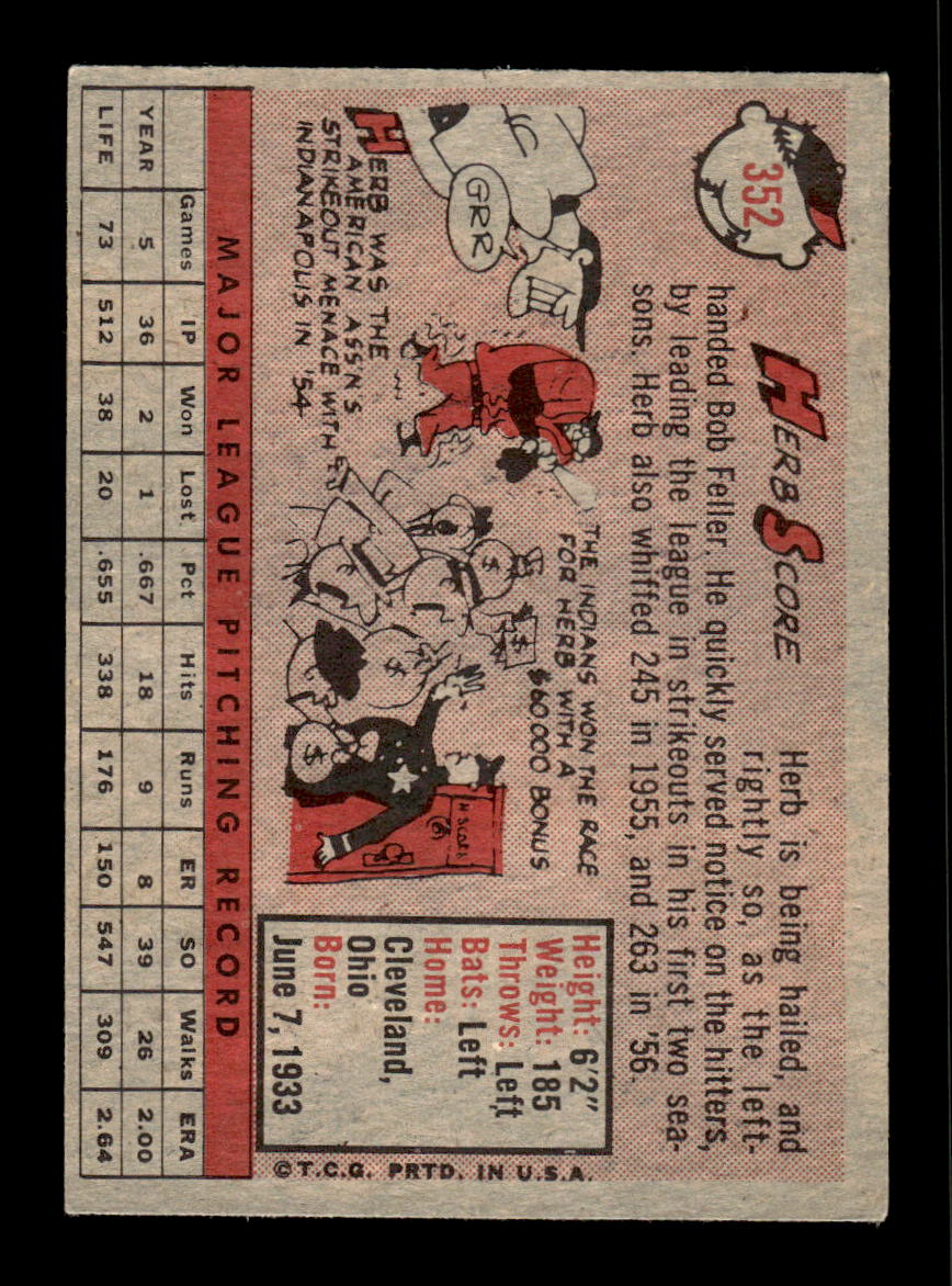 1958 Topps #352 Herb Score Cleveland Indians EX HOF10009919