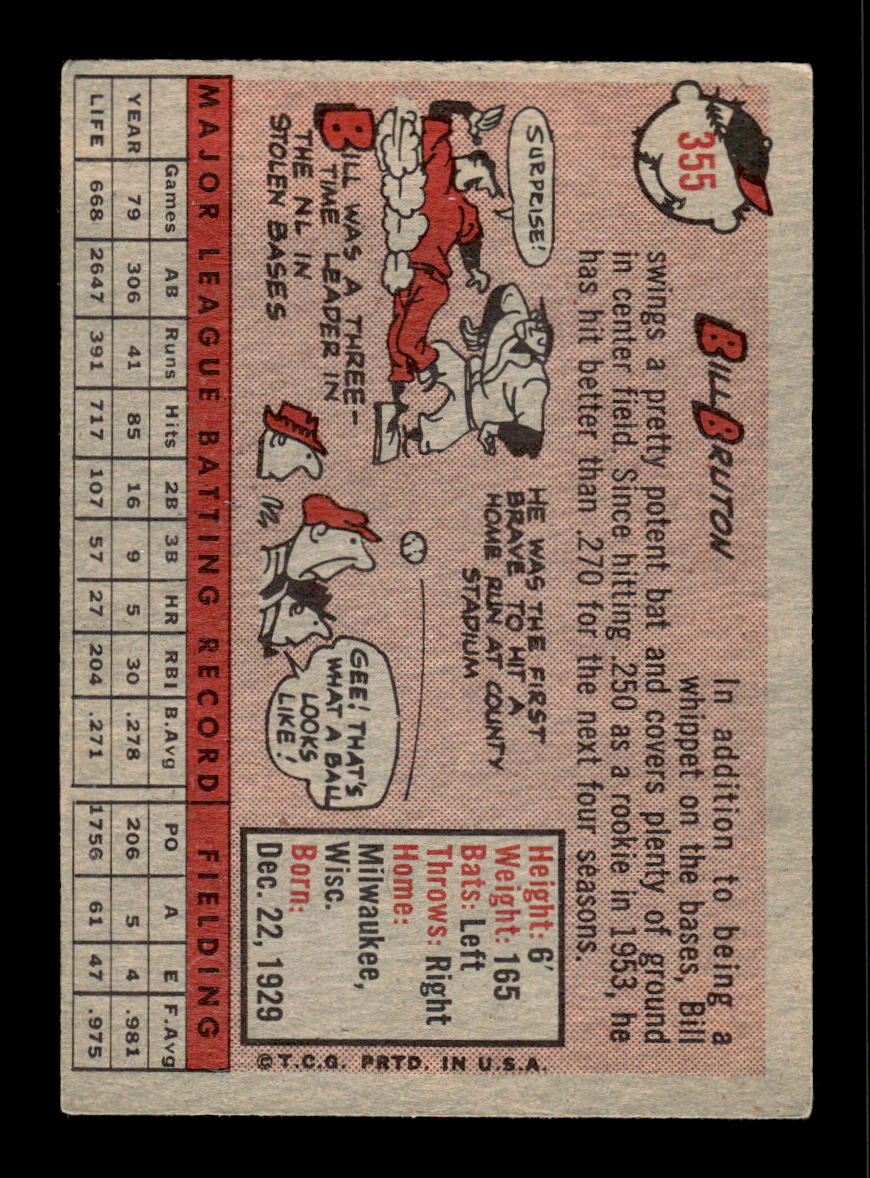1958 Topps #355 Bill Bruton Milwaukee Braves VGEX HOF10009922