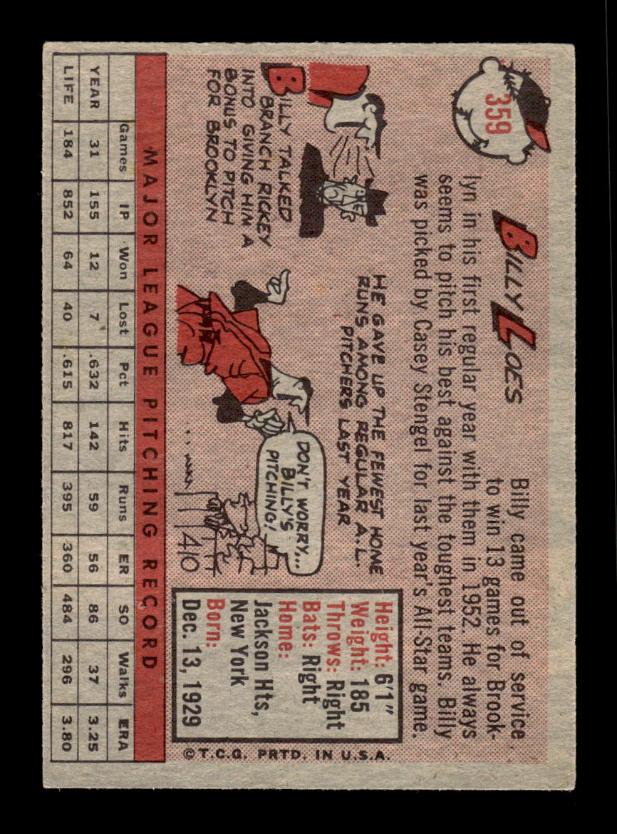 1958 Topps #359 Billy Loes Baltimore Orioles VGEX HOF10009926