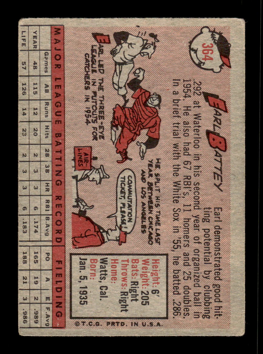 1958 Topps #364 Earl Battey Chicago White Sox VG HOF10009931
