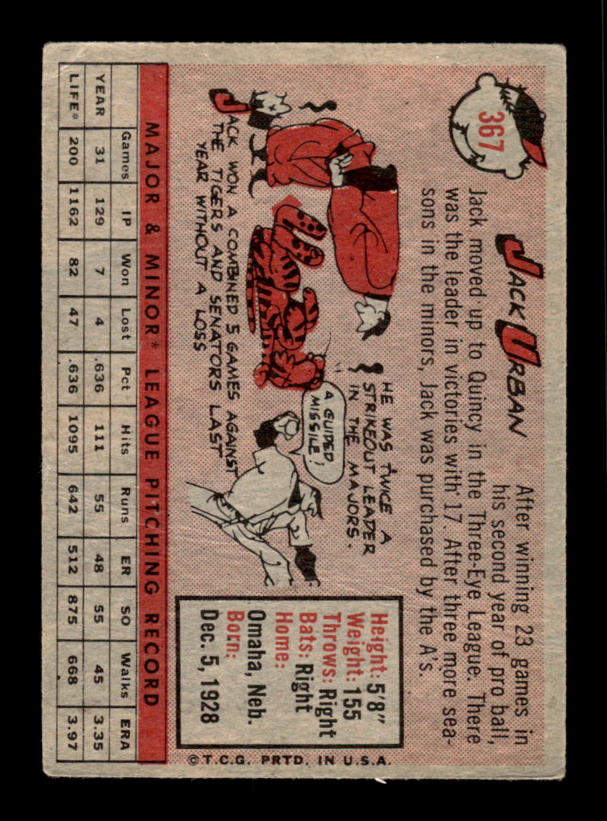 1958 Topps #367 Jack Urban Kansas City Athletics VGEX HOF10009934