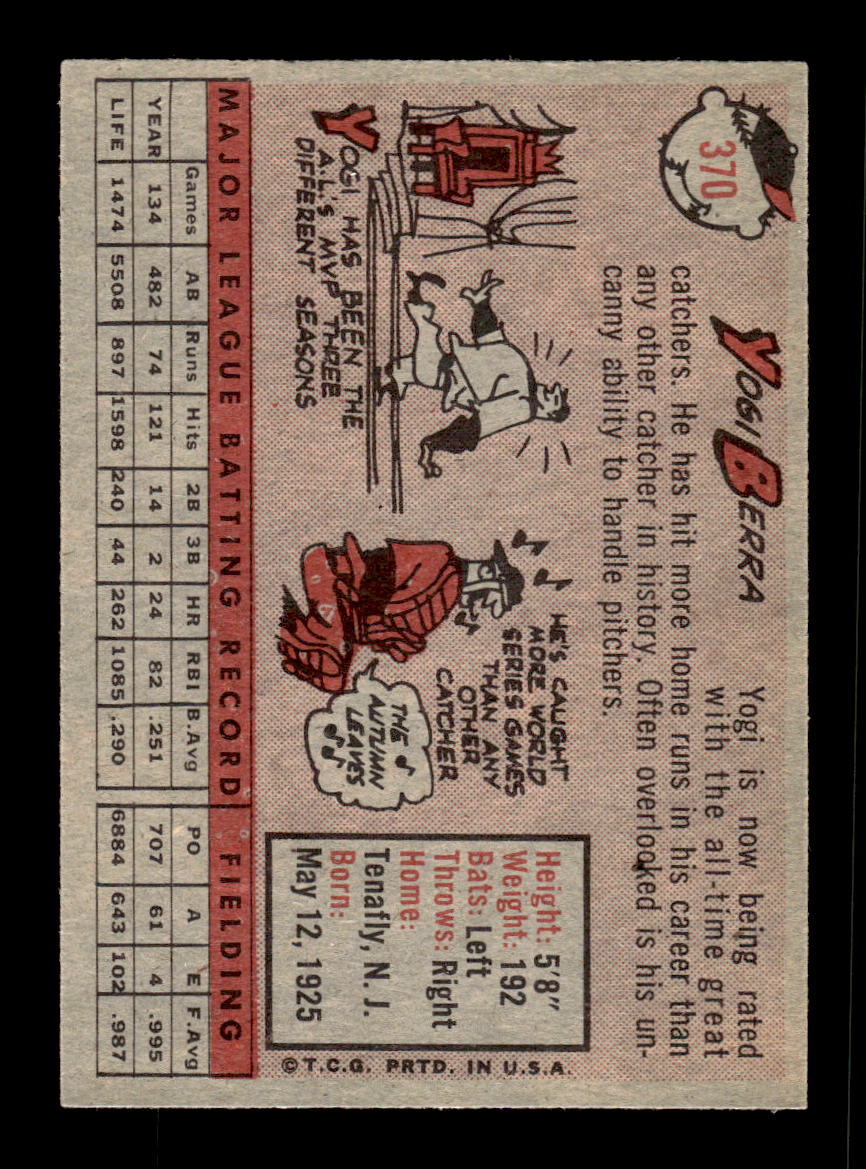 1958 Topps #370 Yogi Berra New York Yankees VGEX HOF10009937