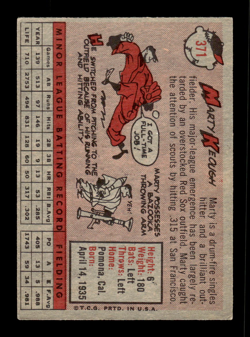 1958 Topps #371 Marty Keough Boston Red Sox VGEX HOF10009938