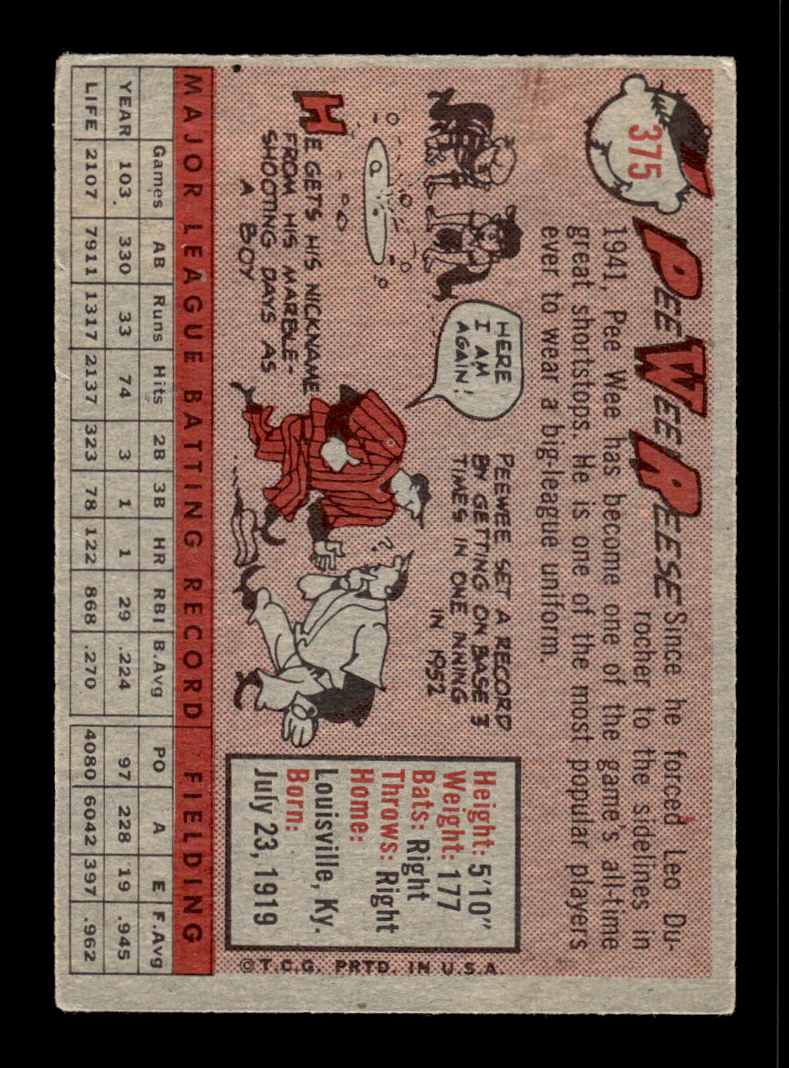 1958 Topps #375 Pee Wee Reese Los Angeles Dodgers VG HOF10009942