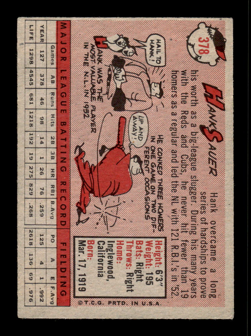 1958 Topps #378 Hank Sauer San Francisco Giants VGEX HOF10009944
