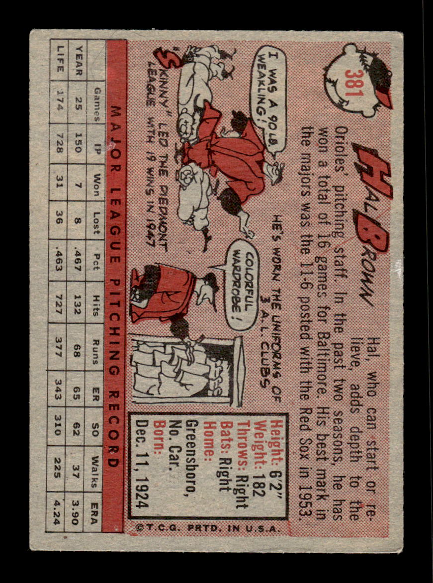 1958 Topps #381 Hal Brown Baltimore Orioles VGEX HOF10009947