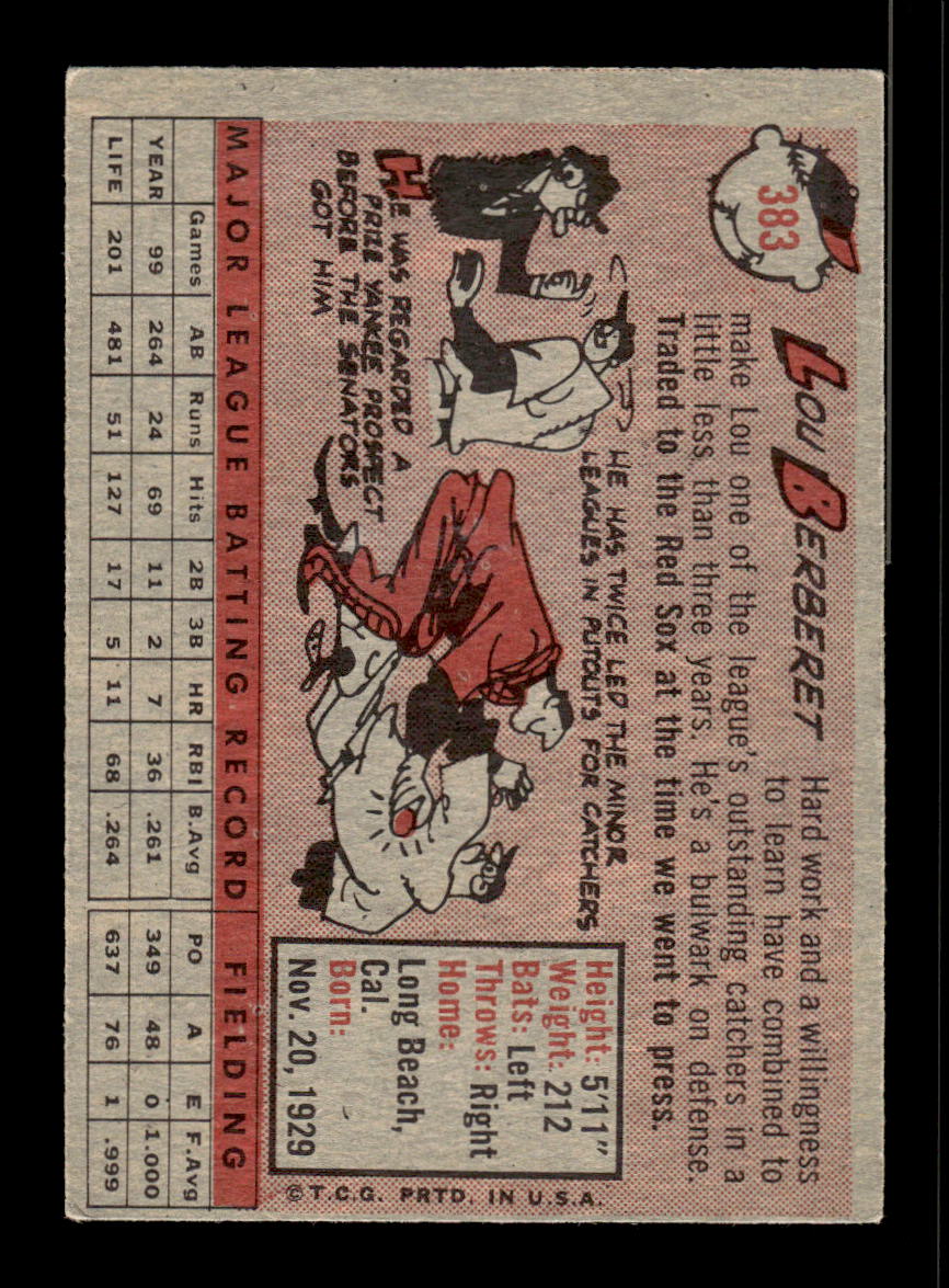 1958 Topps #383 Lou Berberet Boston Red Sox VGEX HOF10009949