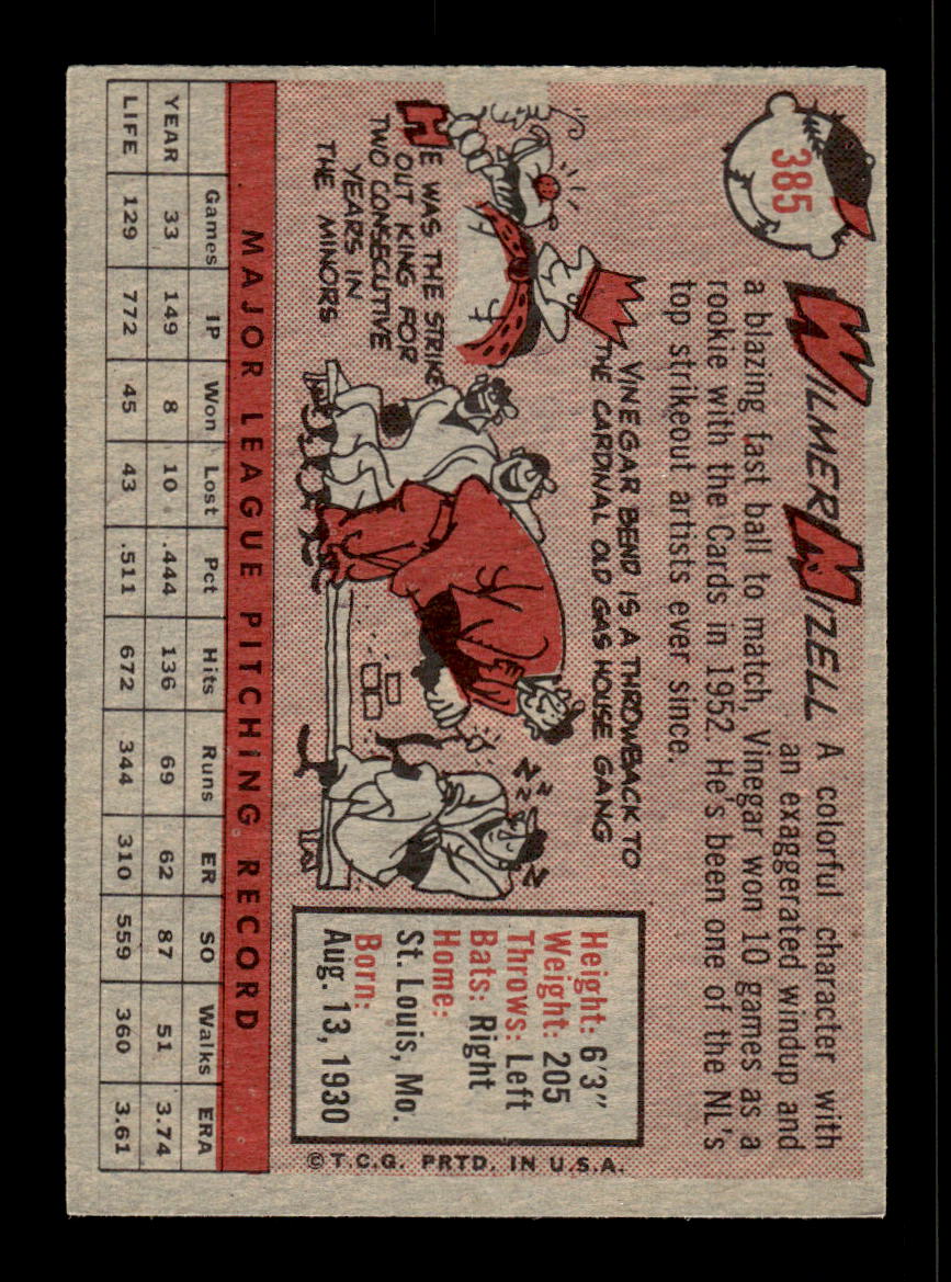 1958 Topps #385 Wilmer Mizell St. Louis Cardinals EX HOF10009951
