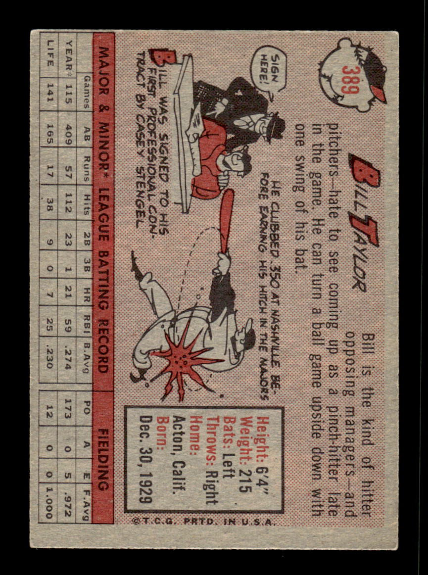 1958 Topps #389 Bill Taylor Detroit Tigers VGEX HOF10009955