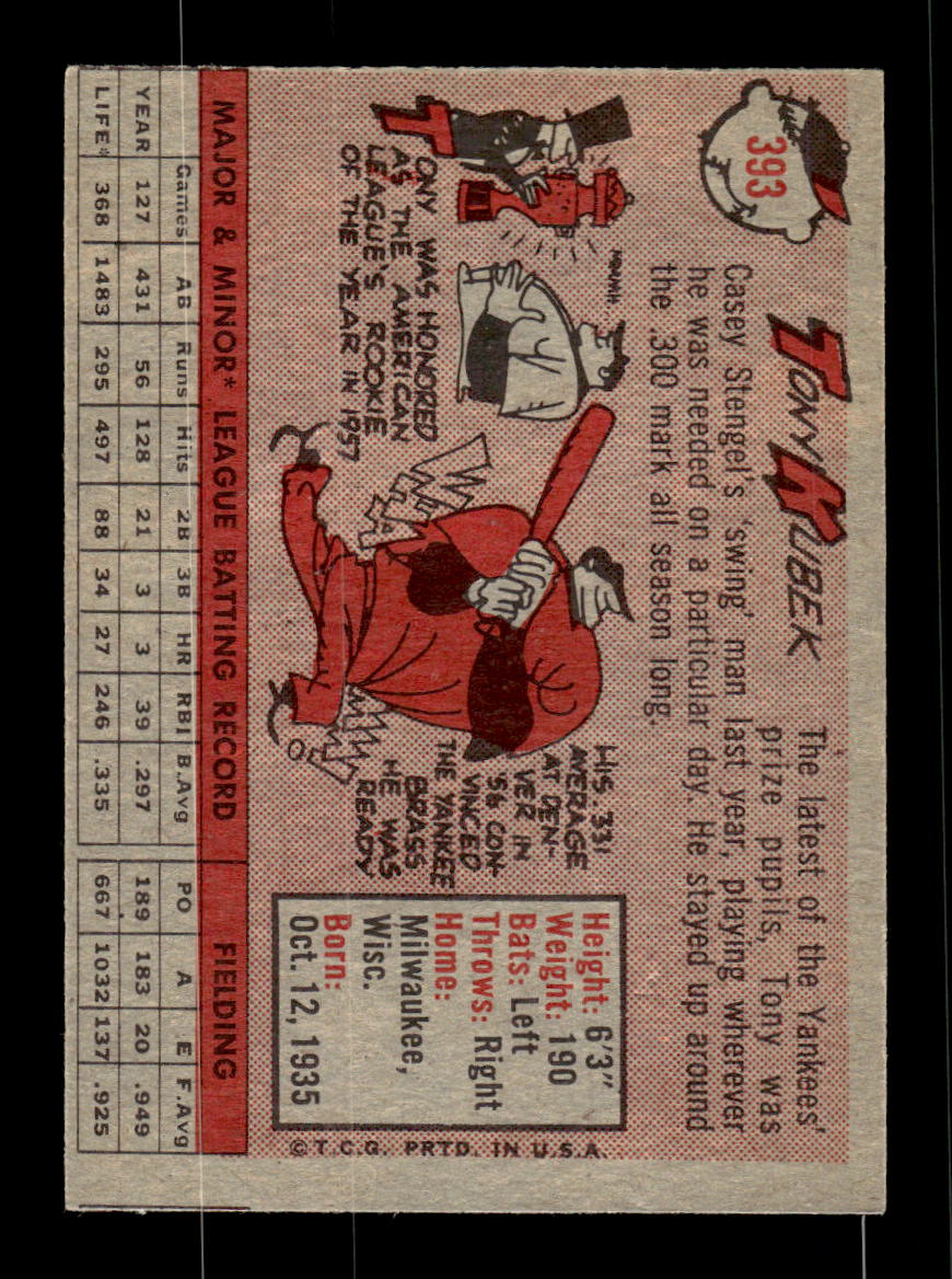 1958 Topps #393 Tony Kubek New York Yankees EX HOF10009958