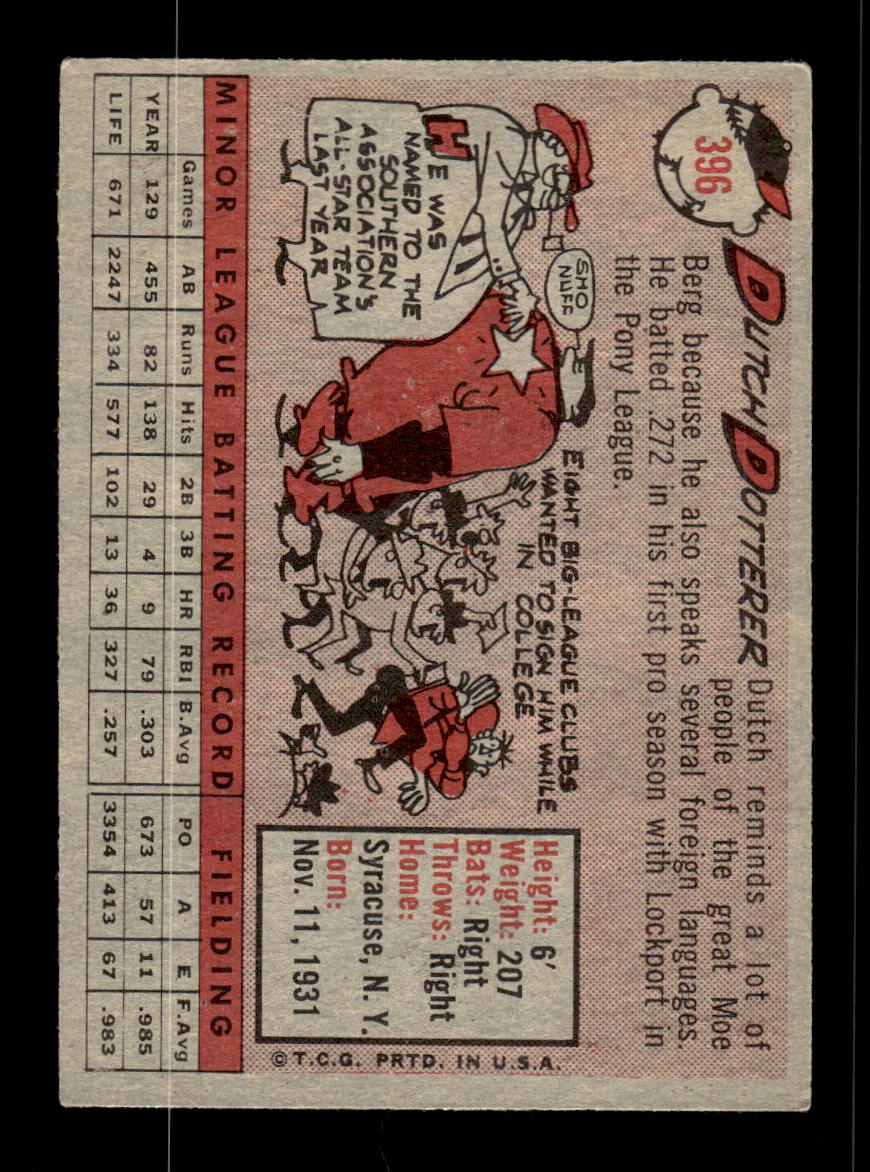 1958 Topps #396 Dutch Dotterer Cincinnati Redlegs VGEX HOF10009961