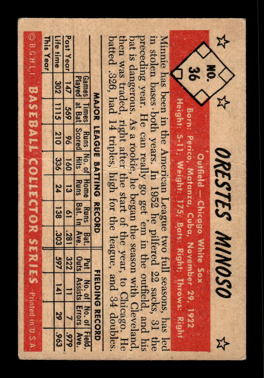 1953 Bowman Color #36 Orestes Minoso Chicago White Sox VGEX HOF10010010