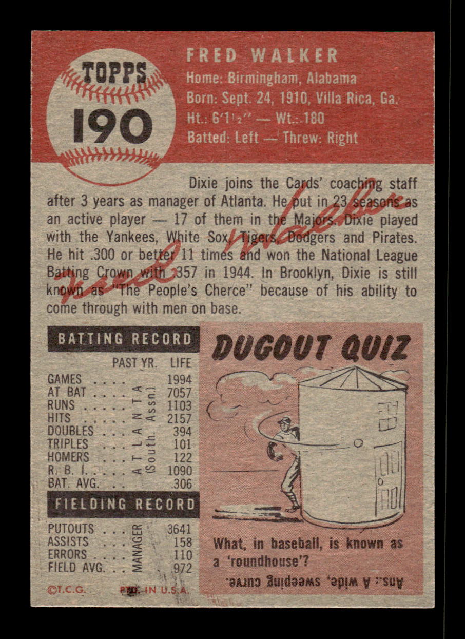 1953 Topps #190 Dixie Walker St. Louis Cardinals EXMT HOF10010015