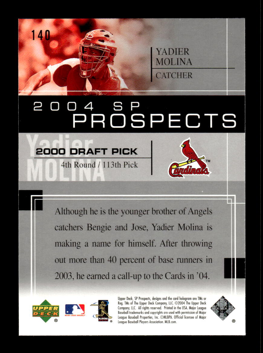 2004 SP Prospects #140 Yadier Molina St. Louis Cardinals EXMT HOF10010027