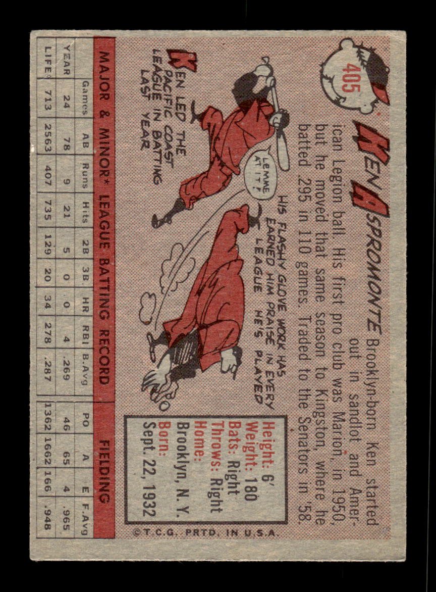 1958 Topps #405 Ken Aspromonte Washington Senators VGEX HOF10010033
