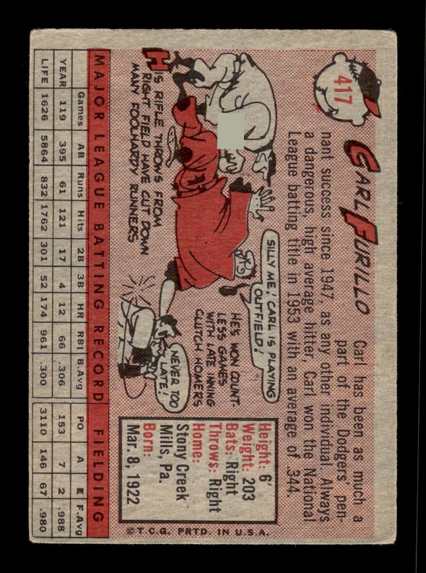 1958 Topps #417 Carl Furillo Los Angeles Dodgers VGEX HOF10010045