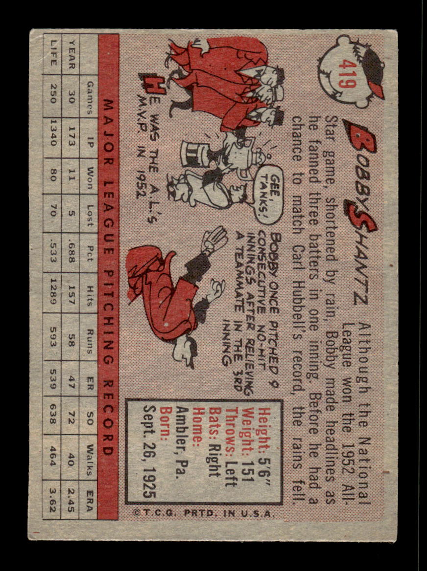 1958 Topps #419 Bobby Shantz New York Yankees VGEX HOF10010046