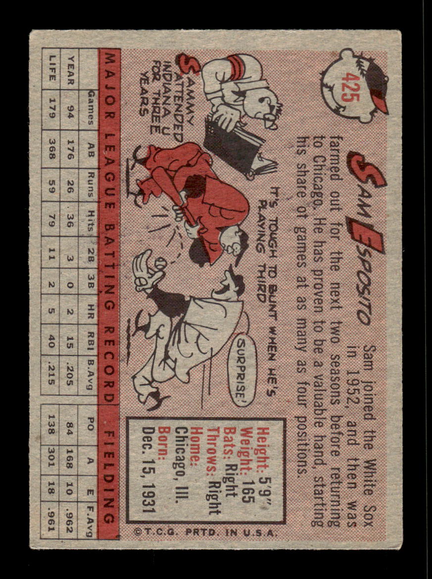 1958 Topps #425 Sam Esposito Chicago White Sox VGEX HOF10010051