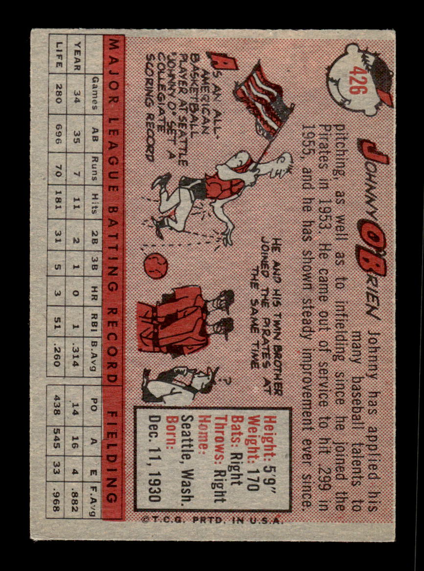 1958 Topps #426 Johnny O'Brien Pittsburgh Pirates VGEX HOF10010052