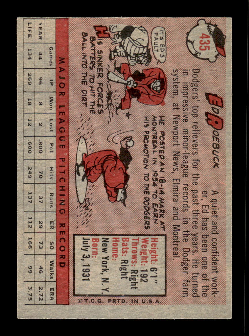 1958 Topps #435 Ed Roebuck Los Angeles Dodgers VGEX HOF10010061