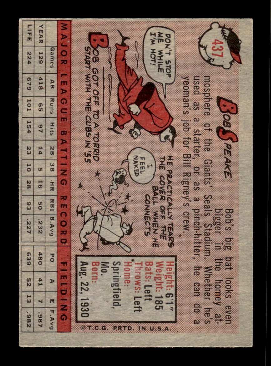 1958 Topps #437 Bob Speake San Francisco Giants VGEX HOF10010063