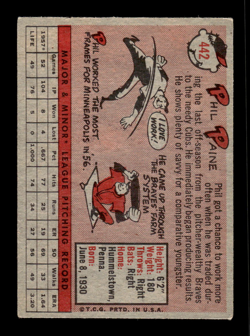 1958 Topps #442 Phil Paine St. Louis Cardinals VGEX HOF10010067