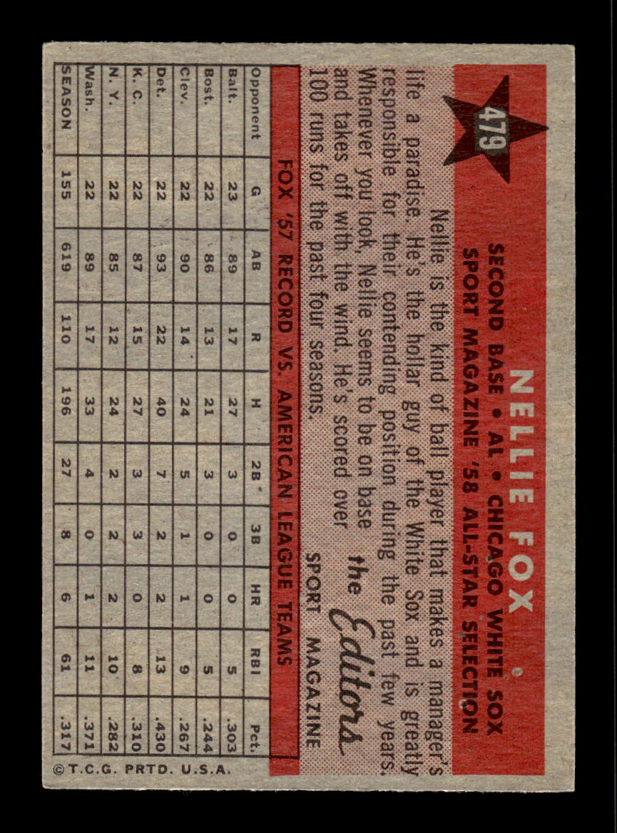 1958 Topps #479 Nellie Fox Chicago White Sox EX HOF10010080