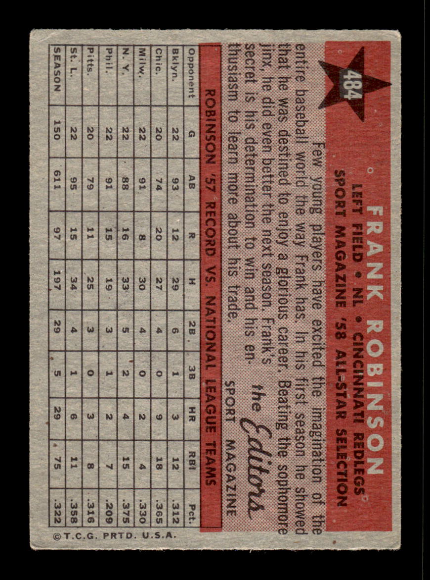 1958 Topps #484 Frank Robinson Cincinnati Redlegs VGEX HOF10010085