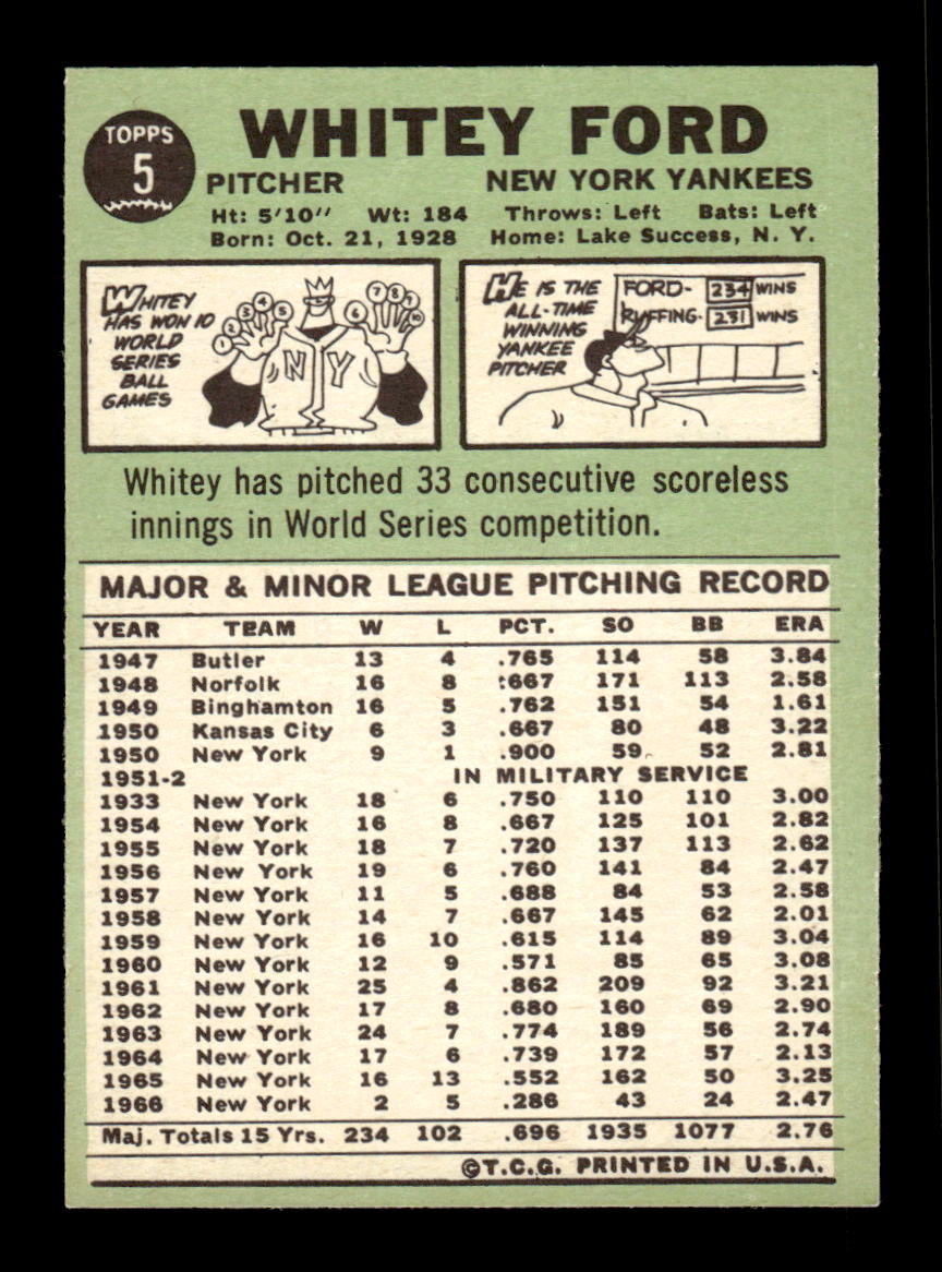 1967 Topps #5 Whitey Ford PACK FRESH HOF10010098