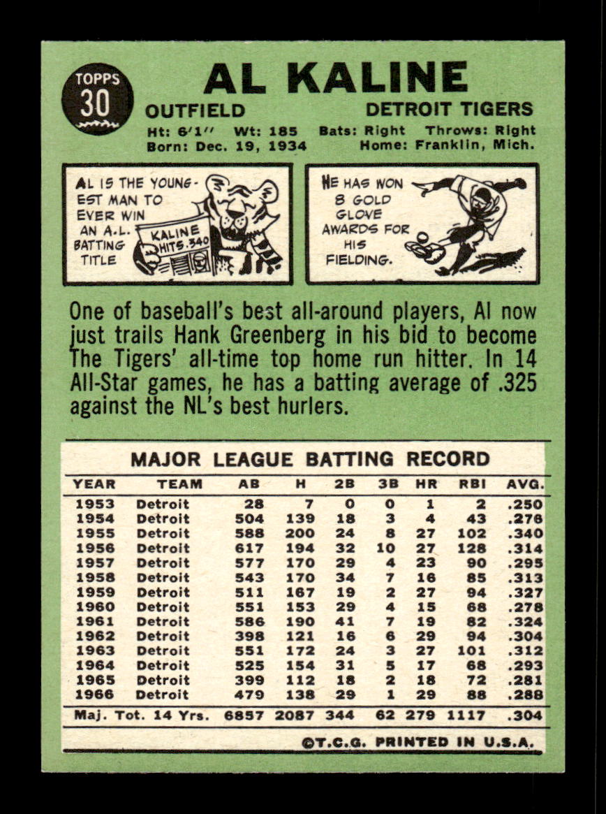 1967 Topps #30 Al Kaline PACK FRESH HOF10010123