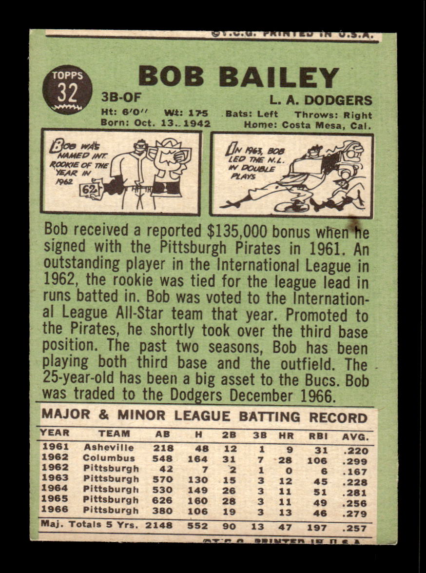 1967 Topps #32 Bob Bailey PACK FRESH HOF10010125