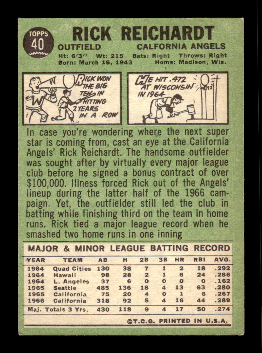 1967 Topps #40 Rick Reichardt PACK FRESH HOF10010132