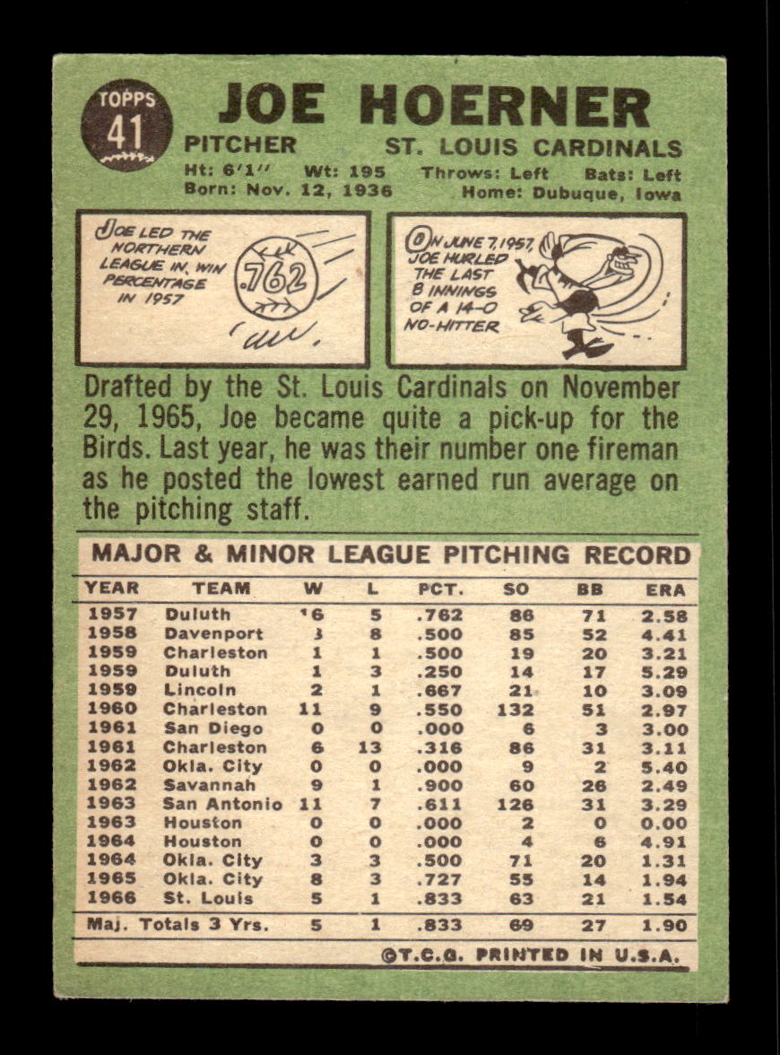 1967 Topps #41 Joe Hoerner PACK FRESH HOF10010133