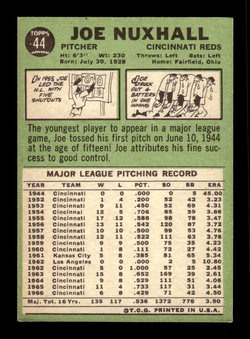 1967 Topps #44 Joe Nuxhall PACK FRESH HOF10010136