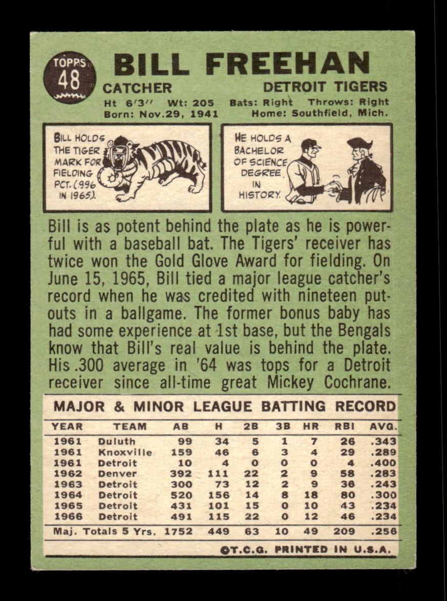 1967 Topps #48 Bill Freehan Detroit Tigers VGEX HOF10010139