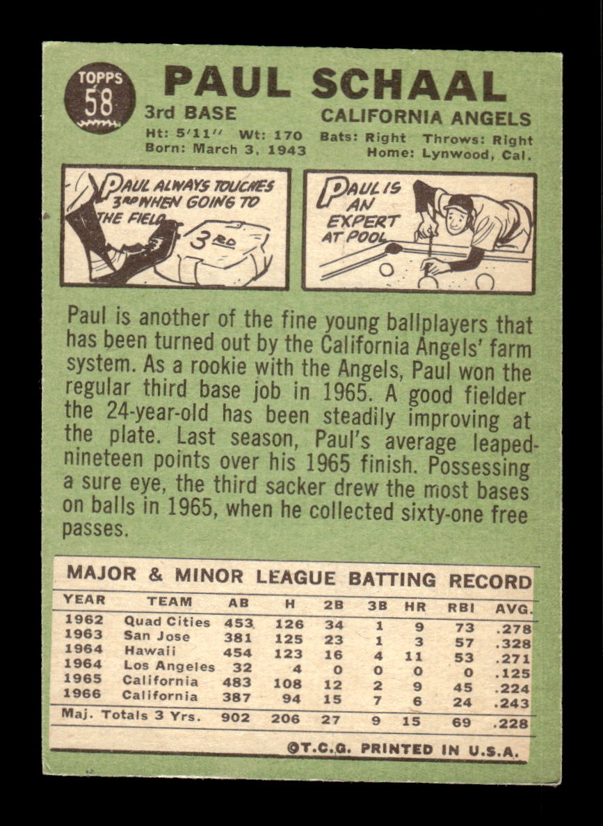 1967 Topps #58b Paul Schaal PACK FRESH HOF10010148