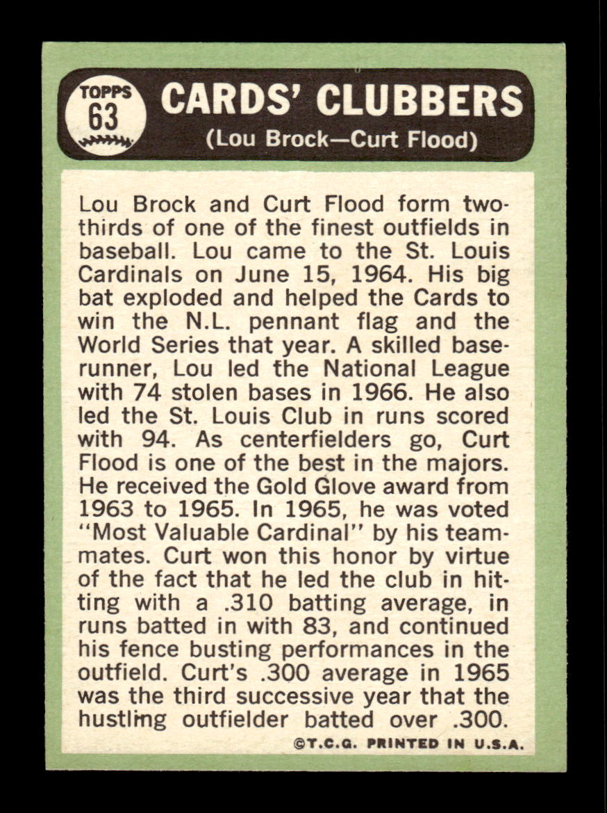 1967 Topps #63 Cards Clubbers (Lou Brock / Curt Flood) PACK FRESH HOF10010153